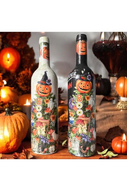 El Boyaması Şarap Şişesi, Ev ve Mutfak Dekoru, Hediye Seçeneği, Halloween Dekorasyonu