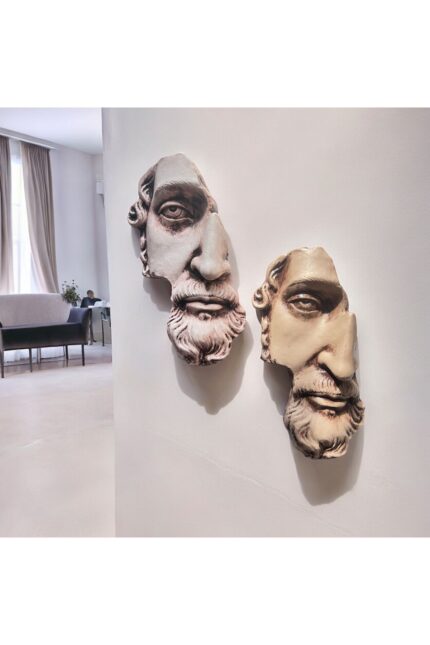 Yarım Yüz Antik Zeus Heykeli Modern Sanat Yunan Mitolojisi Duvar Dekoru 2'li Set Ev Ofis Dekor