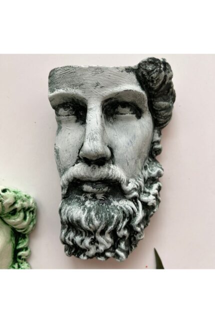 Antik Eskitme Dekoratif  Poseidon Beton Biblo Heykel 3'lü Set Ev Dekor Duvar Dekoru