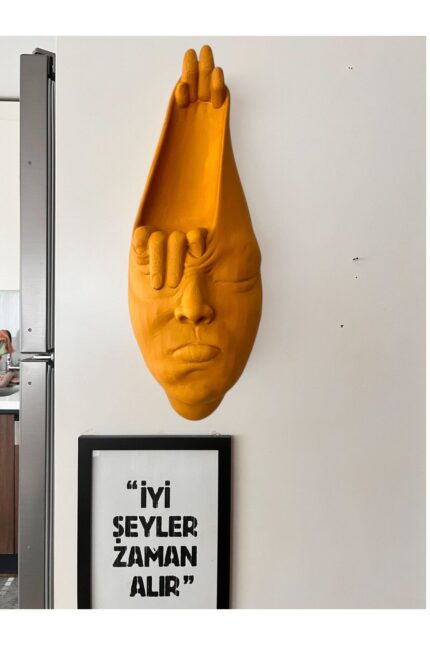 Soyut 3D Yüz Heykeli – Modern Duvar Sanatı | El Yapımı Dekoratif Mask | 48x18 cm Heykel Duvar Dekor