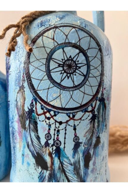 Dreamcatcher Düşkapanı Özel Pigment Boyalı Mavi Dekoratif Damacana Şişeler 2'li Set